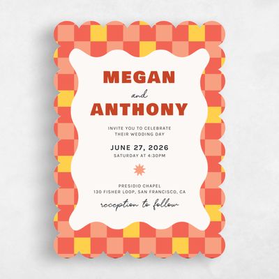 Pink Scalloped Wedding Invitation - Vibrante Portrait