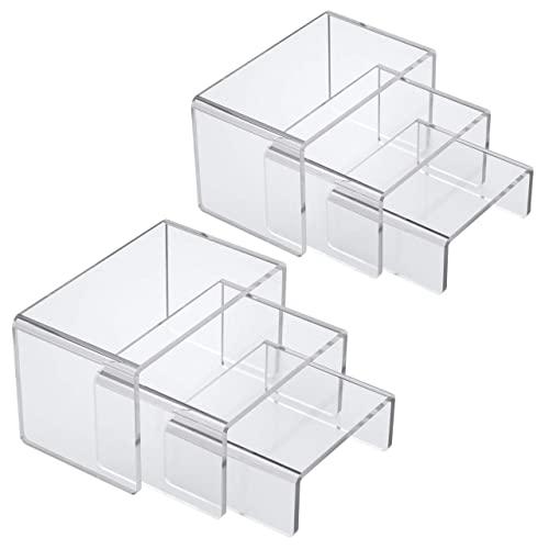 NIUBEE Acrylic Display Risers Stand 2 Sets,3 Steps Clear Riser Shelf Showcase for Amiibo Funko POP Figures -3"x3"x4"