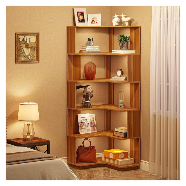 LITTLE TREE 64.96" 6 Tier Corner Bookshelf Walnut