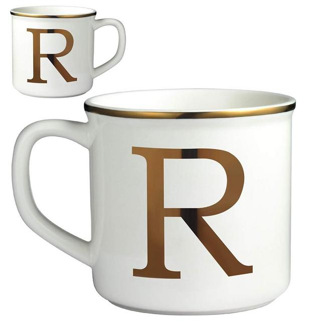 Miicol Ceramic Coffee Mug 16 oz, Monogram Coffee Cup, Golden Initial Tea Mug, Personalized Tea Cup, Unique Gift, Large Mug for Home, Office, Letter R