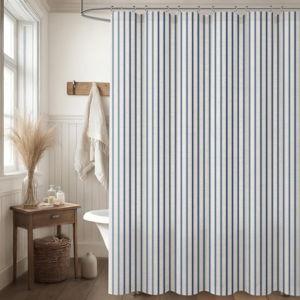 Farmhouse Stripe Shower Curtain,Navy Blue Vintage Linen Shower Curtains for Bathroom 72 X 72