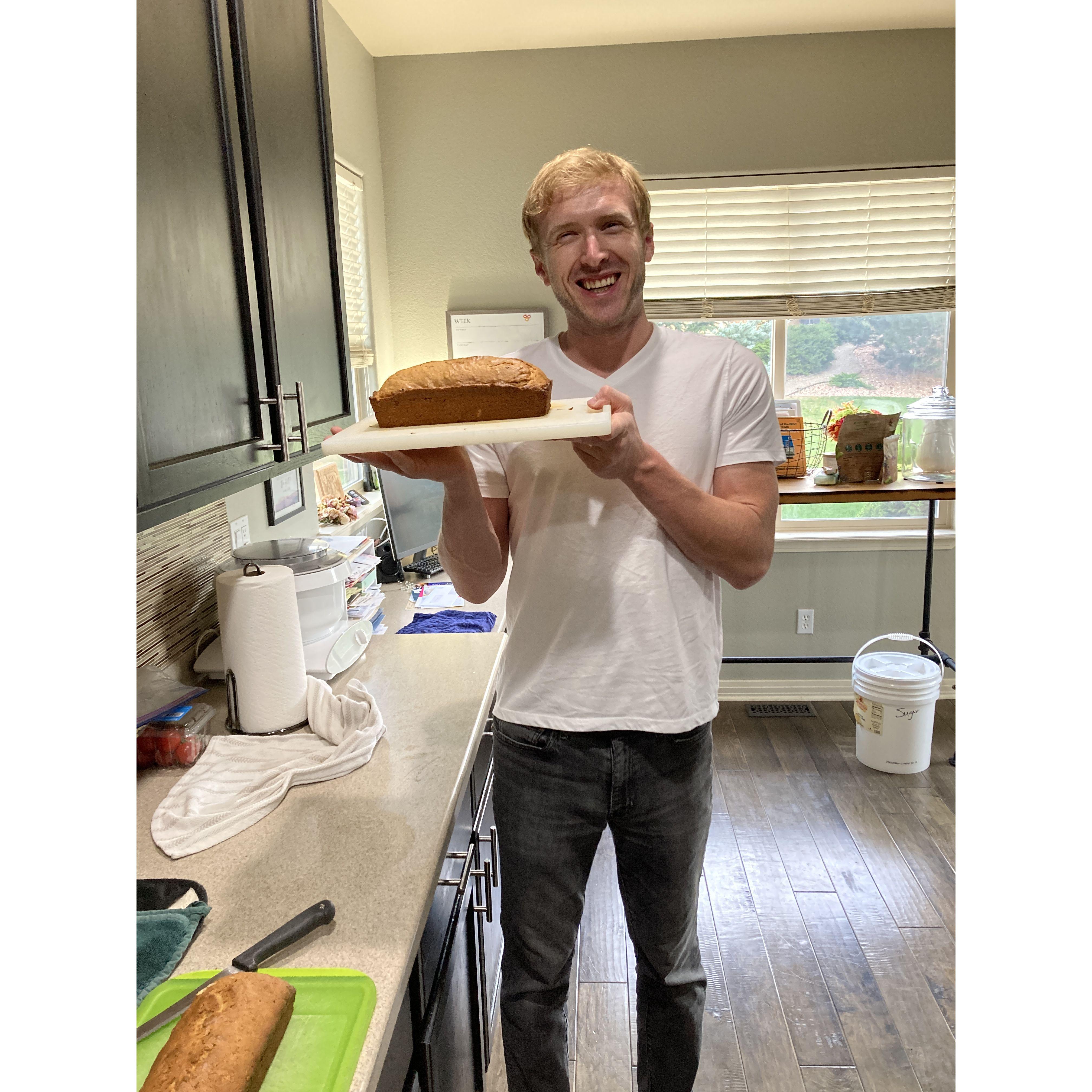 Daniel's banana bread is legendary. Also, I've never seen someone so meticulously measure ingredients in my life.