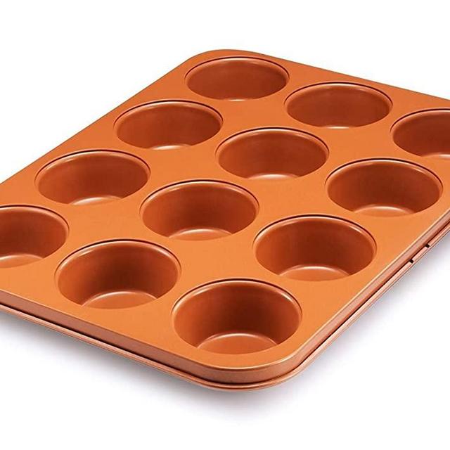 Gotham Steel 1388 Standard 12-Cup Muffin Pan with Nonstick Quick Release Copper Coating, Large, Brown