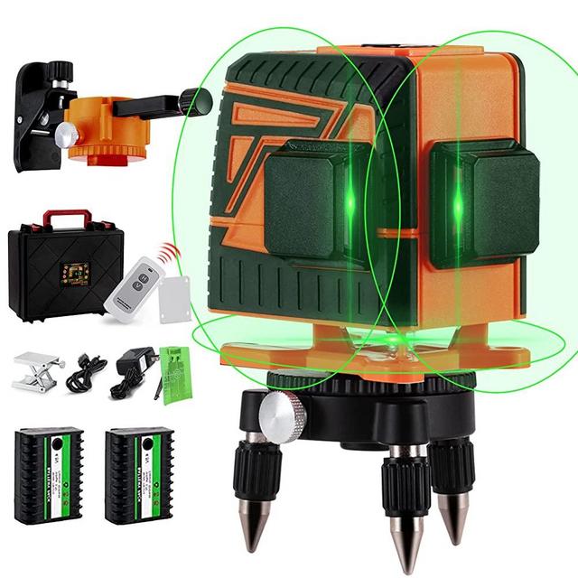 OMMO Laser Level, 12 Lines Green Laser Level Self Leveling Tool, 150ft Green Line Laser Beam Tool with Two 360° Vertical and One 360° Horizontal Lines, Li-ion Battery and Remote Controller Included