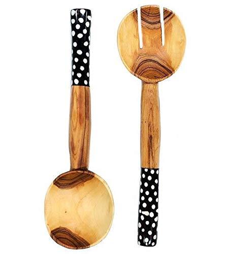 Salad Servers | Wooden Spoons | African Spoon | Tribal scooper | Zebra Design | Olive wood.