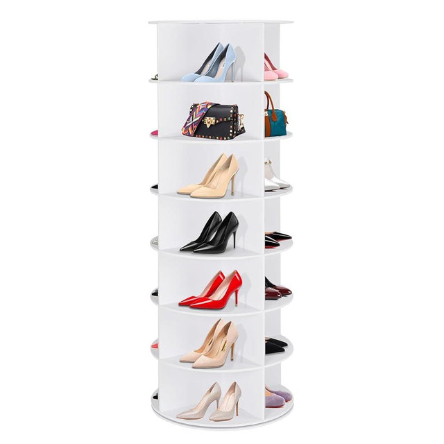 FWTI DEAL 7 Tier Rotating Shoe Rack Tower, 360° Spinning Display Rack, Space Saving Storage Organizer with Lazy Susan for Closet, Hallway, Bedroom, Living Room, Dressing Room