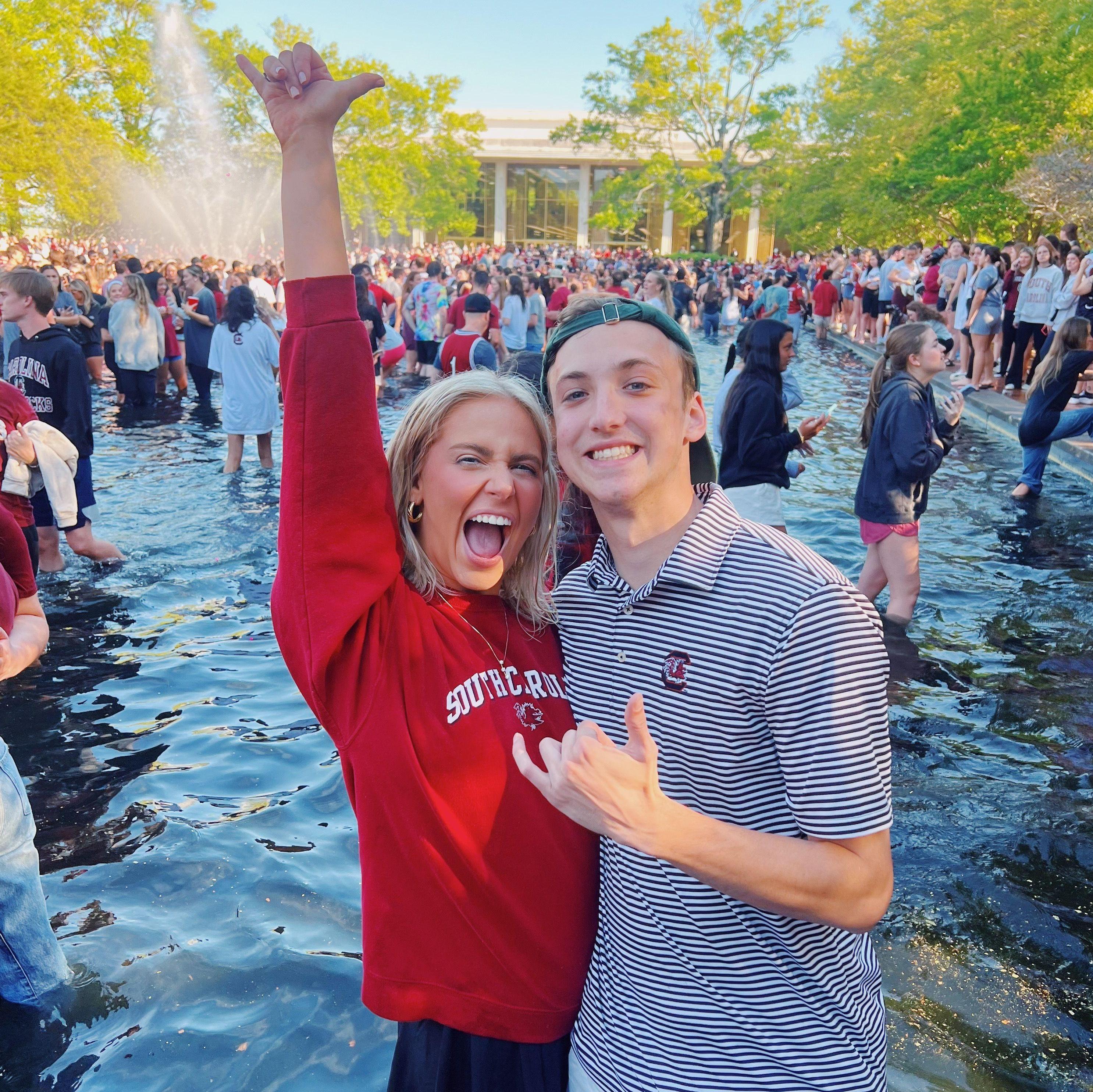 April 7, 2024: Storming the T-Coop fountain after a Lady Gamecock win