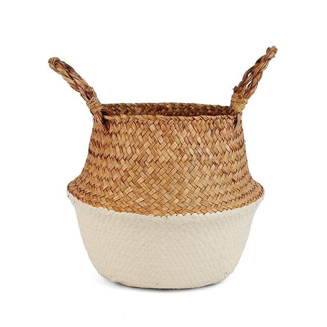 BlueMake Woven Seagrass Belly Basket for Storage, Laundry, Picnic, Plant Pot Cover, and Grocery and Toy Storage (Large, Sand)