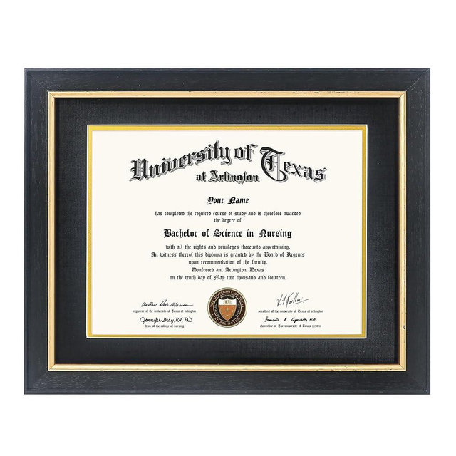 GMFrames 8.5x11 Wood Diploma Frame with Black Mat or Display 11x14 Certificates without Mat,Tempered Glass,Rustic Black Finish with Gold Trim