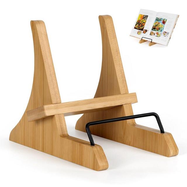 PUERSI Cookbook Stand for Kitchen Counter, Bamboo Cookbook Holder, Wooden Cook Book Stand for Kitchen, Recipe Book Holder - New Patented Design