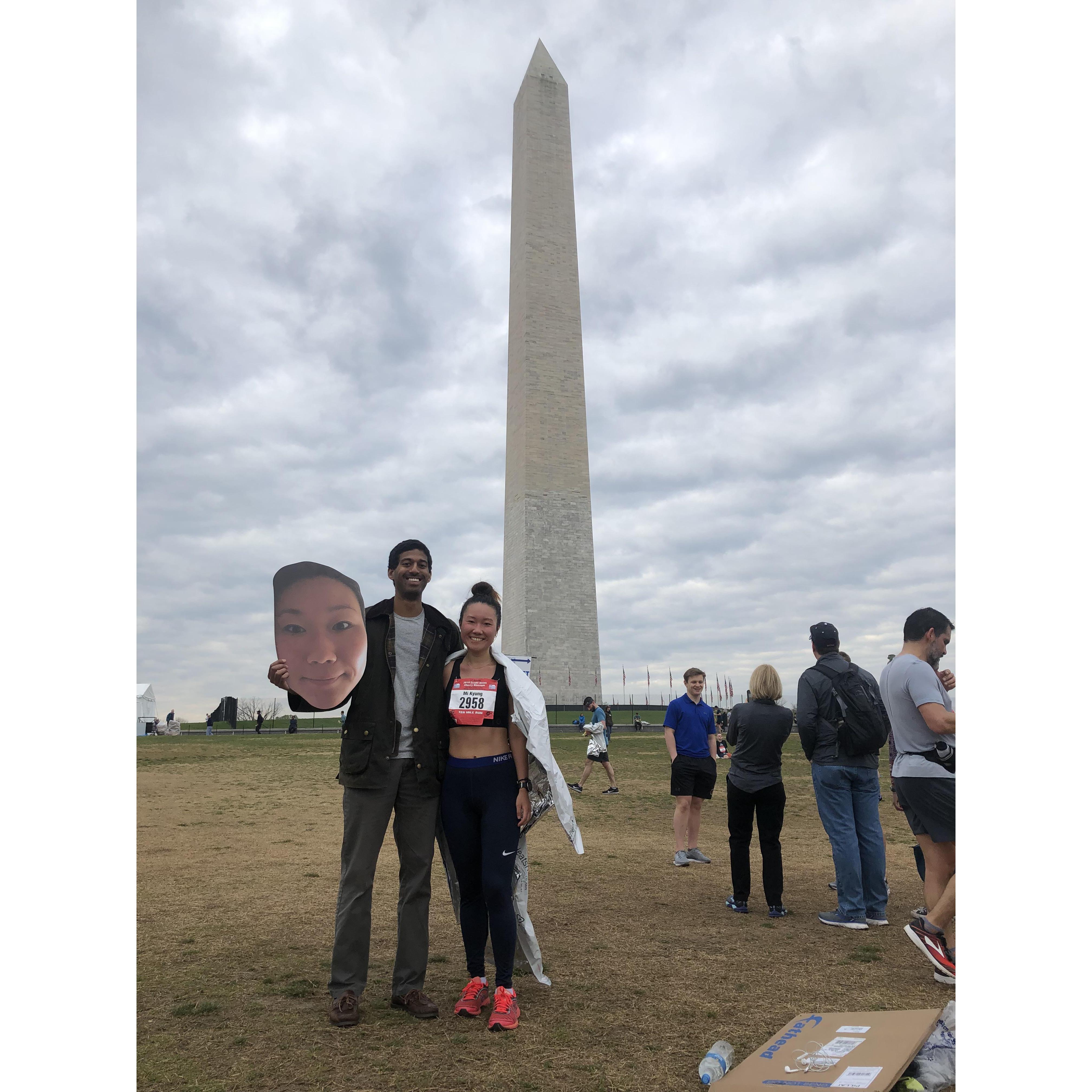 Rajat supported Miki at the Cherry Blossom 10 Mile Race--pictured here is her big head with a Big Head