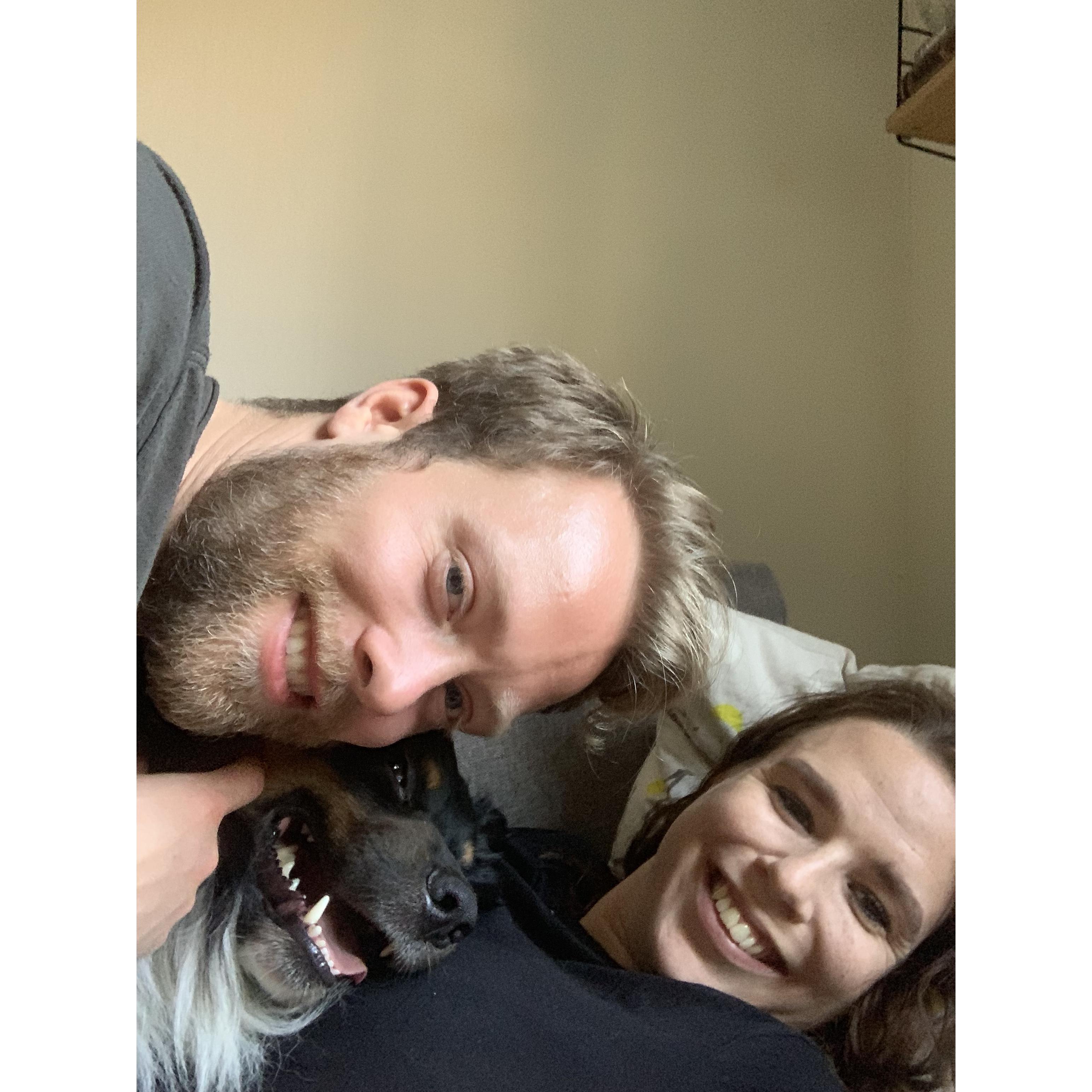 Cuddling with our favorite dog Hector
