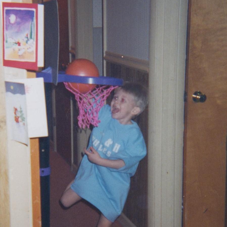 Casey dunking on his Space Jam basketball goal