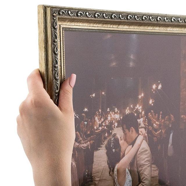 ArtToFrames 16x20 Inch Silver Picture Frame, This 1.25" Custom Wood Poster Frame is Antique Silver with Beads, for Your Art or Photos, WOMD6661-16x20