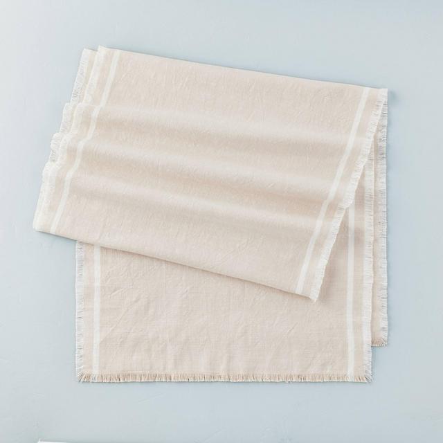 21"x91" Color Block Woven Table Runner Beige/Cream - Hearth & Hand™ with Magnolia