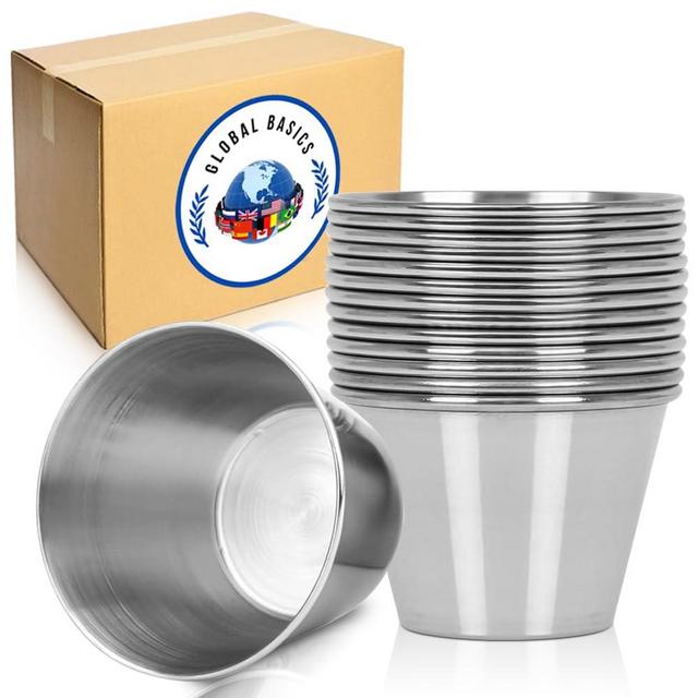 GLOBAL BASICS Stainless Steel Condiment Cups, 12 Round Sauce Cups, 1.5 oz Capacity, Dishwasher Safe