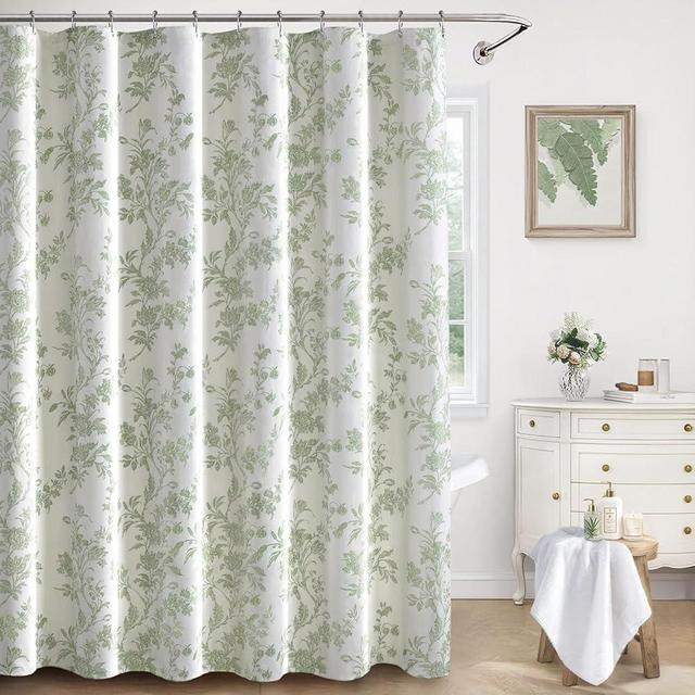 XOGUIBO Sage Green Floral Shower Curtain,Vintage Cotton Cottagecore Shower Curtains for Bathroom, 72" W x 72" L