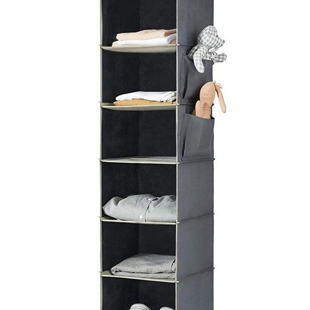 YOUDENOVA Hanging Closet Organizer, 6-Shelf Closet Hanging Shelves, Grey