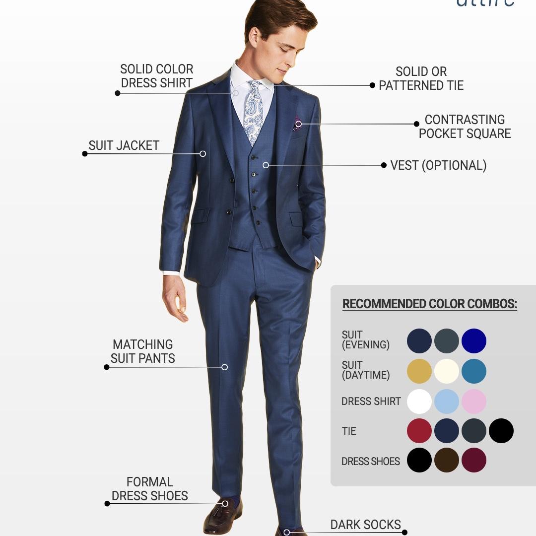 Welcome party example attire for men.