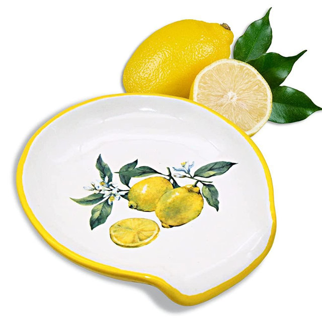 Lemon Kitchen Decor and Accessories - Lemon Spoon Rest with Gift Boxes, 5'' Ceramic Large Spoon Rest for Stove Top Cooking Utensil Holder Lemon Decorations for Kitchen - Farmhouse Housewarming Gifts