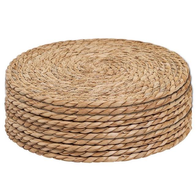 6 Pcs Woven Placemats,12" Round Rattan Placemats,Natural Hand-Woven Water Hyacinth Placemats,Farmhouse Weave Place Mats,Rustic Braided Wicker Table Mats (12inch Set of 6)