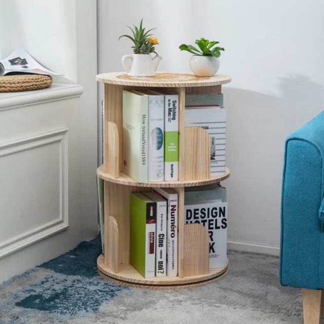 Heehee 2 Rotating Bookshelf 360 Display Floor Standing Bookcase Storage Rack for Kids&Adults Multi-Functional Bookshelf Organizer (2-Tier)