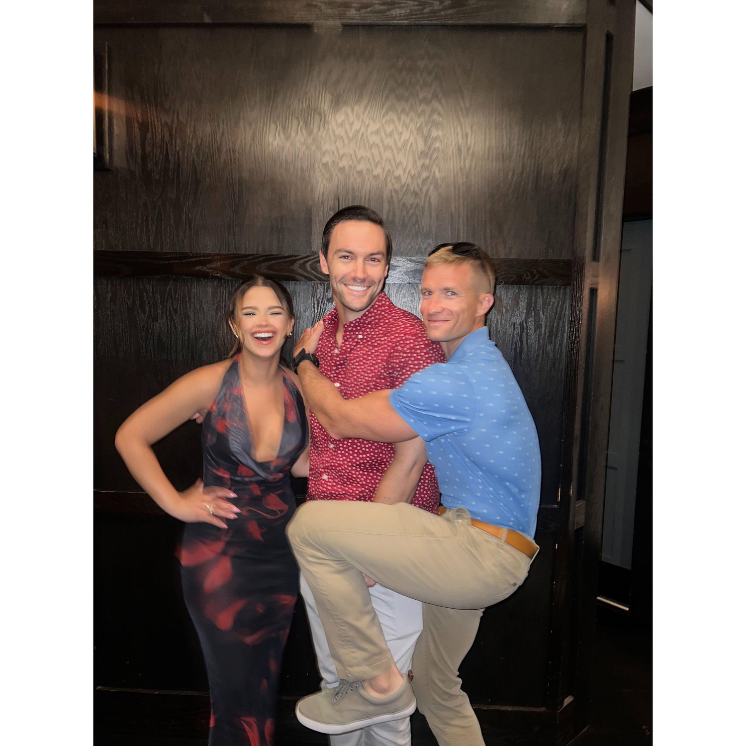 Sofia and Christopher with his brother in law DJ at Anna's birthday dinner.