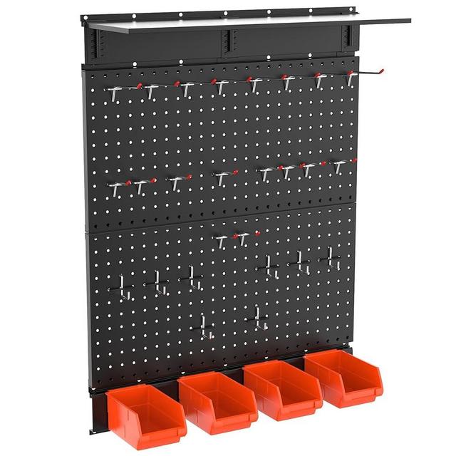 TORACK 69PCS Garage Metal Pegboard Wall Organizer System, Peg board Organizer Kit with Pegboard Hooks, Bins, Pegboard Wall Tool Storage for Workbench(Black)