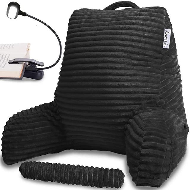 Homie Reading Bed Rest Pillow with Reading Light and Wrist Support, Has Arm Rests, and Back Support for Lounging, Reading, Working on Laptop, Watching TV (Black)