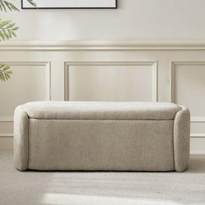 Stana Fabric Upholstered Ottoman Bench With Large Storage Space - Khaki