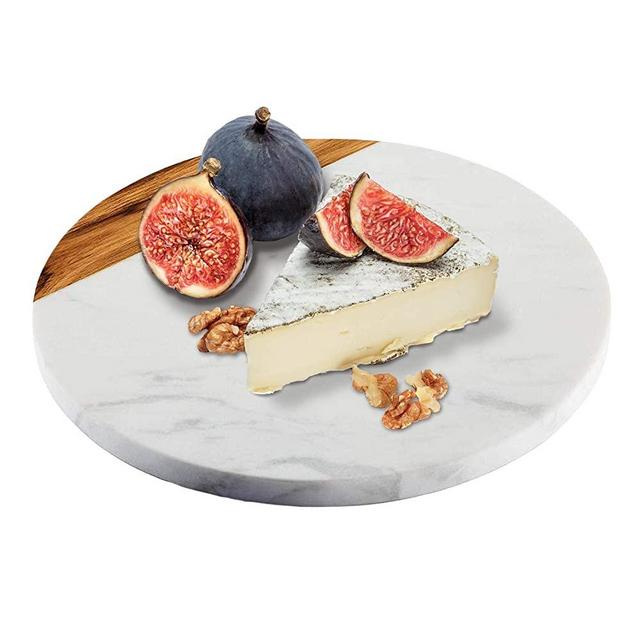 White Marble Serving board with Acacia wood - Perfect for as a cutting board for kitchen prep, serve cheese or as a Charcuterie serving tray - Larger size