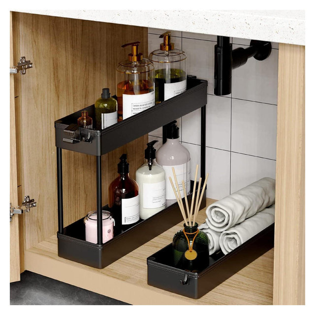 ACOINEL 3 Tier Bathroom Storage Organizer Laundry Room Utility Cart Mobile Shelving Unit, Multi-Purpose Black