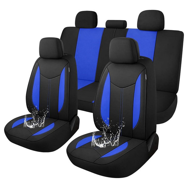 CAROMOP Waterproof Car Seat Cover Full Seats, Neoprene Seat Covers for Cars,Split Bench Compatible Car Interior Covers, Universal Fit Most Car Sedan Truck SUV(Black/Blue)