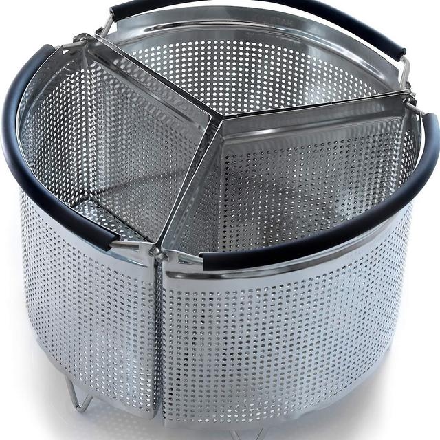 3-Piece Divided Steamer Basket for Instant Pot Accessories 6qt [3qt 8qt avail] fits InstaPot, Ninja Foodi, Other Pressure Cookers, Strainer Insert for Insta Pot Ultra, Cook 3-in-1, for Instant Pot 6Qt