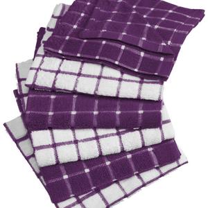 DII Cotton Terry Windowpane Dish Cloths, 12 x 12 Set of 6, Machine Washable and Ultra Absorbent Kitchen Bar Towels-Eggplant