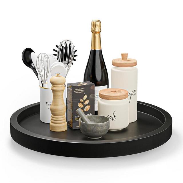 TIDITA 18" Acacia Lazy Susan Turntable for Table - Wooden Charcuterie Boards Cheese Board - Extra Large Lazy Susan Organizer - Kitchen Turntable for Cabinet, Pantry (18 Inch, Black)