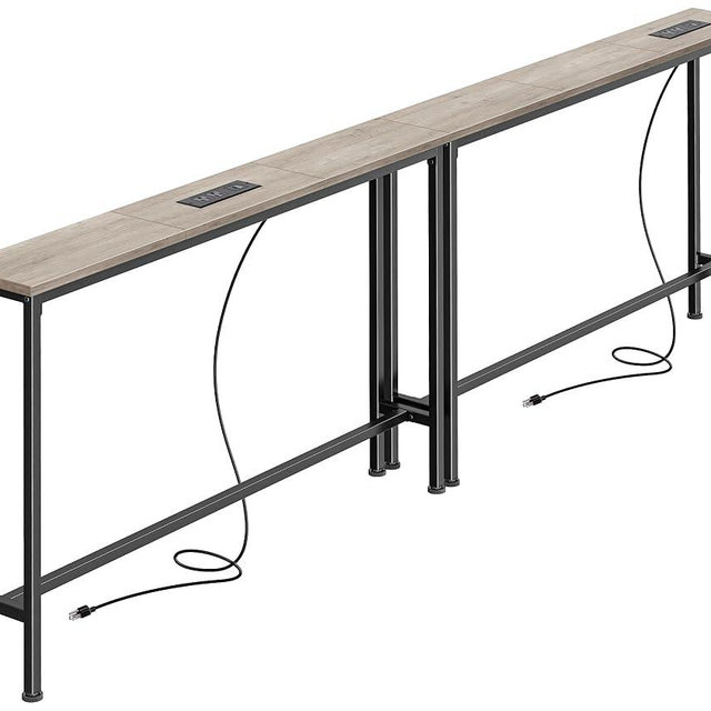 SUPERJARE 78.8 Inch Narrow Console Table with Outlet, Sofa Table Set of 2, Behind Couch Table, Long Entryway Tables with Charging Station, for Living Room, Oak