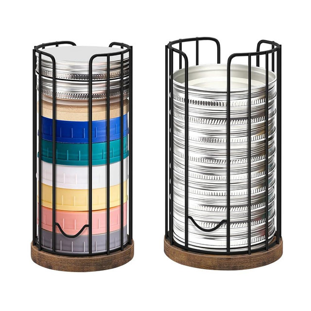 BCOZLUX Mason Jar Lid Organizer, 2-Pack Mason Jar Lid Holder with Wood Base & Metal Frame, Mason Jar Lid Storage Accessories for Kitchen Countertop or Cabinet, Fit Mason/Canning/Bamboo Lids