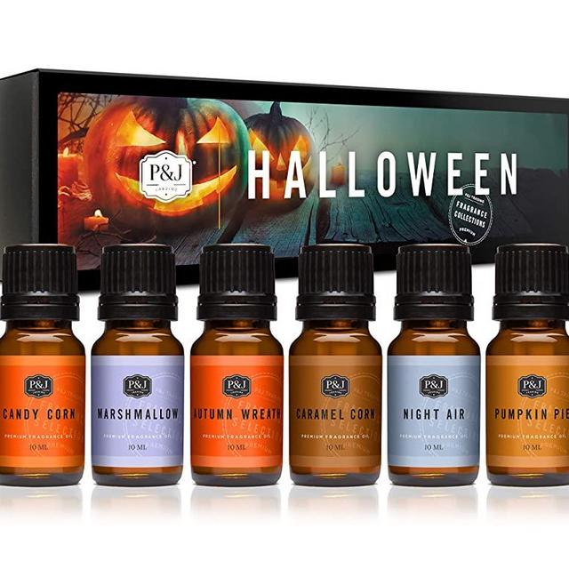 Halloween Set of 6 Premium Grade Fragrance Oils - Autumn Wreath, Pumpkin Pie, Candy Corn, Marshmallow, Night Air, Caramel Corn
