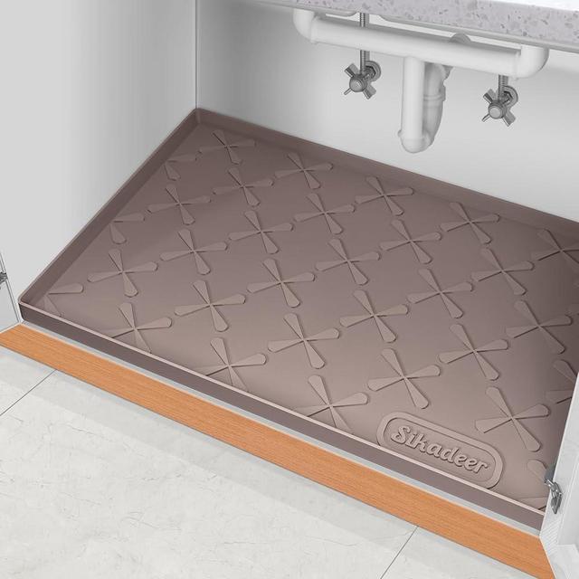 SIKADEER Under Sink Mat for Bathroom Waterproof, 34" x 19" Silicone Under Sink Liner Bathroom Cabinet Shelf Protector Kitchen Organizer, Fit 36inch Standard Cabinet Mat Under Sink Organizer Drip Tray