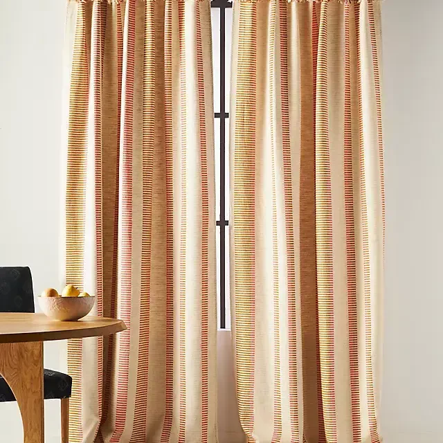 Pieced Stripe Cotton Blend Woven Curtain
