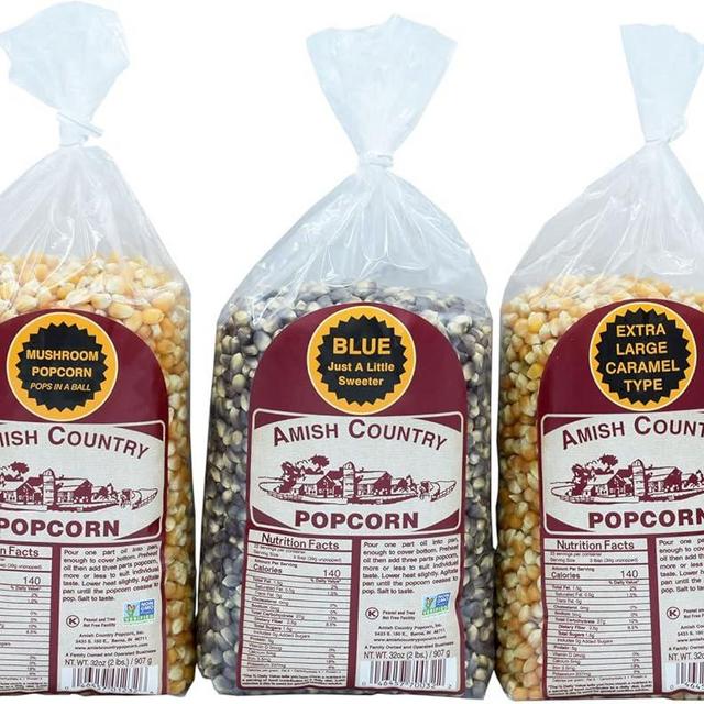 Amish Country Popcorn | 3-2 lb Bags | 2 lbs Mushroom - 2 lbs Extra Large Caramel Type - 2 lbs Blue Popcorn Kernels | Old Fashioned, Non-GMO and Gluten Free (3-2 lb Bags)