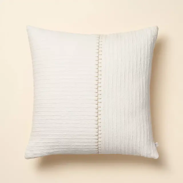18"x18" Textured Stitch Stripe Square Throw Pillow Cream - Hearth & Hand™ with Magnolia