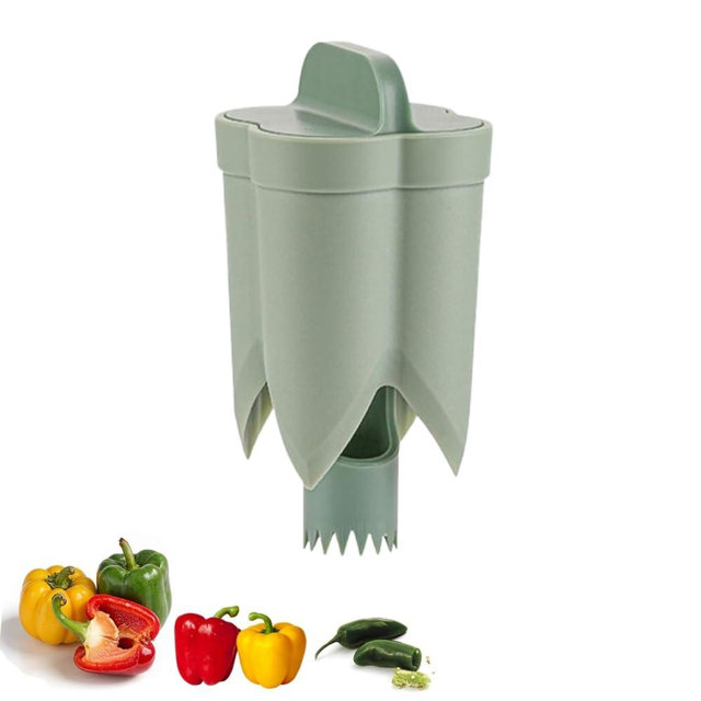 Pepper Seed Corer Remover,2025 Upgraded 2-In-1 Bell Pepper Cutter & Deseeder for Effortless,Fruit Pepper Corer, Kitchen Gadgets for Bell Pepper Jalapeno Bitter Melon Corers (Green 1PCS)
