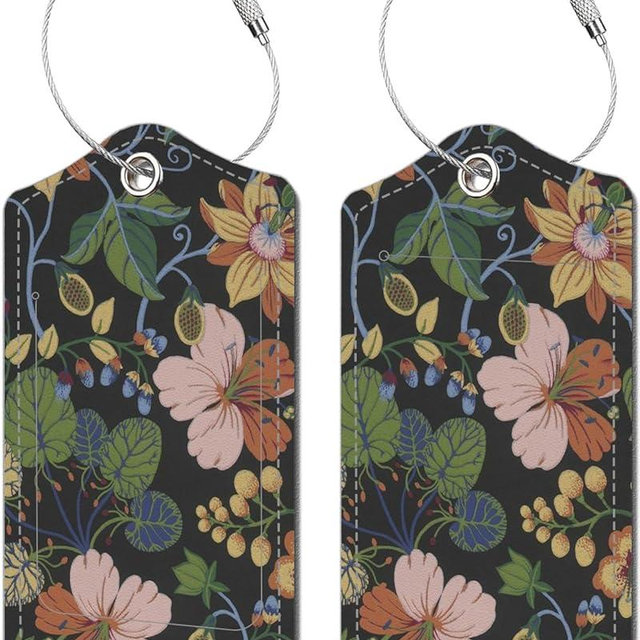 Luggage Tags for Suitcase, 2 Pack Suitcase Tags with 4 Stainless Steel Loop and Identifiers Privacy Cover ID Label for Women Men Travel Gifts (Elegant Vintage Flowers)