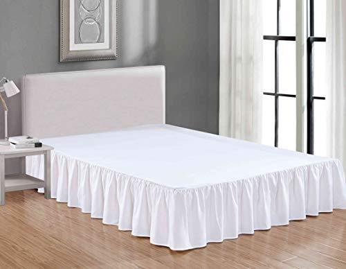 Sheets & Beyond Wrap Around Solid Luxury Hotel Quality Fabric Bedroom Dust Ruffle Wrinkle and Fade Resistant Gathered Bed Skirt 14 Inch Drop (King, White)