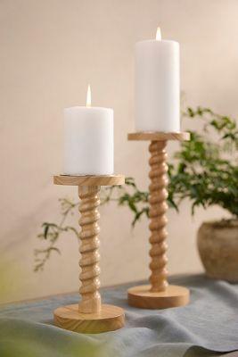 Rubber Wood Pillar Candle Holder