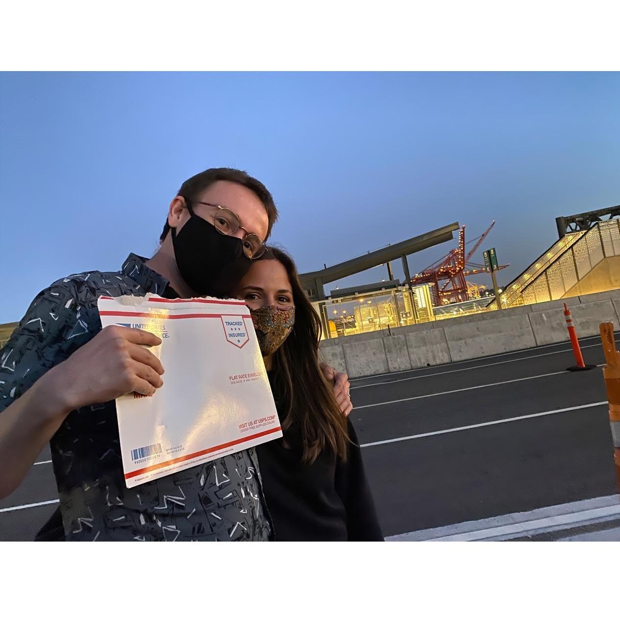 Leave it to us to screw up our marriage license and have to go on a goose chase through Seattle to have our witness re-sign it properly before they flew out...