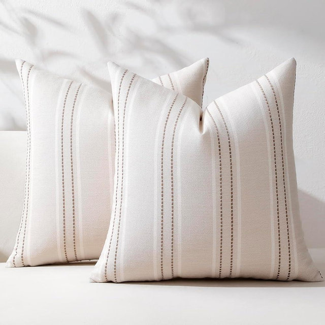 Hckot Throw Pillow Covers 16x16 Set of 2 Taupe Pillow Covers Farmhouse Decorative Pillows Textured Linen Square Cushion Covers for Sofa Couch Bed Living Room Decor(Taupe)