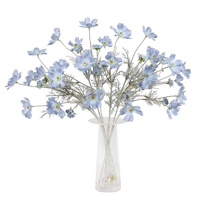 2 Pcs Artificial Fake Flowers Plants Cosmos Silk Flower Arrangements Wedding Bouquets Decorations Plastic Floral Table Centerpieces for Home Kitchen Garden Party Decor Approx 23.6'' High - Light Blue